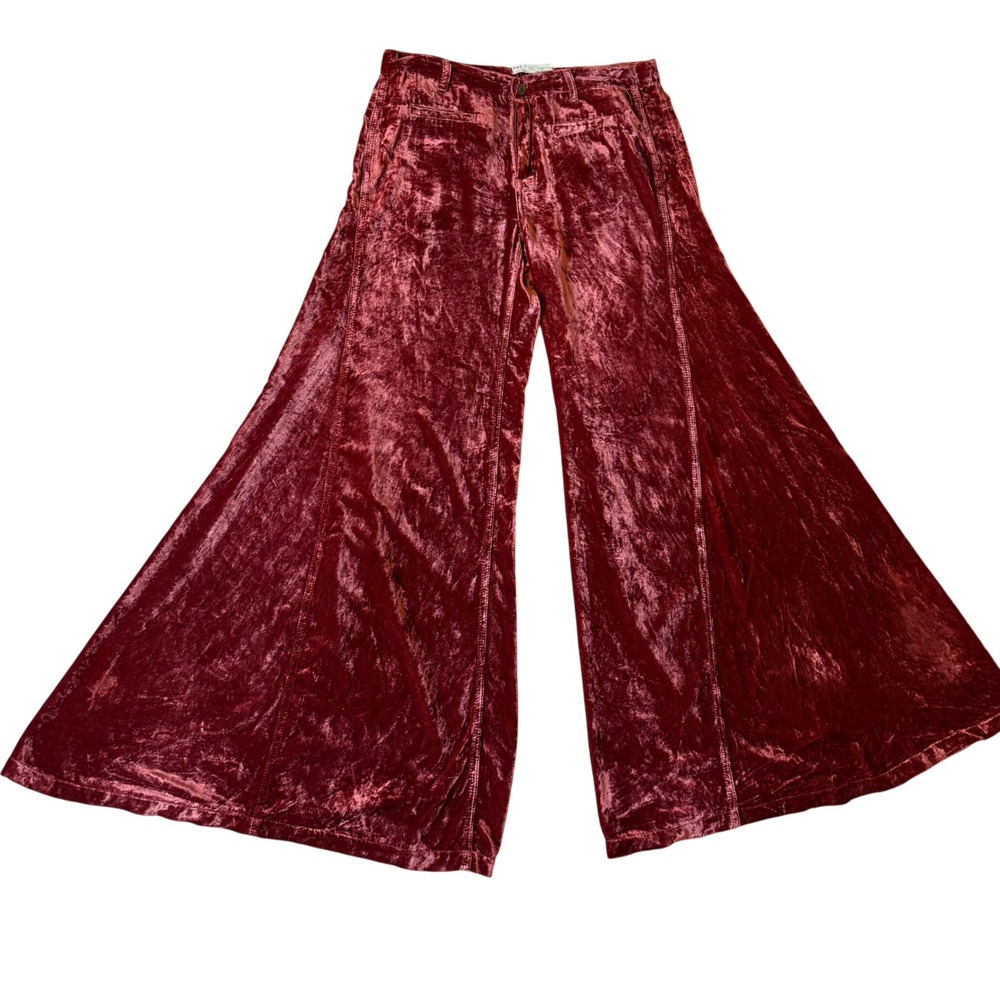Free People Pants Wide Leg Echoes in Rain Velvet Boho Rustic Brown 28 - Picture 2 of 11